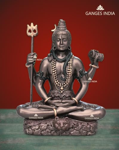 Mediating Shiva Mini Statue 3 Inches - Detailed Resin Figurine, Antique Bronze Finish Idol for Home-Office, Car Dashboard (Shiva Ji)