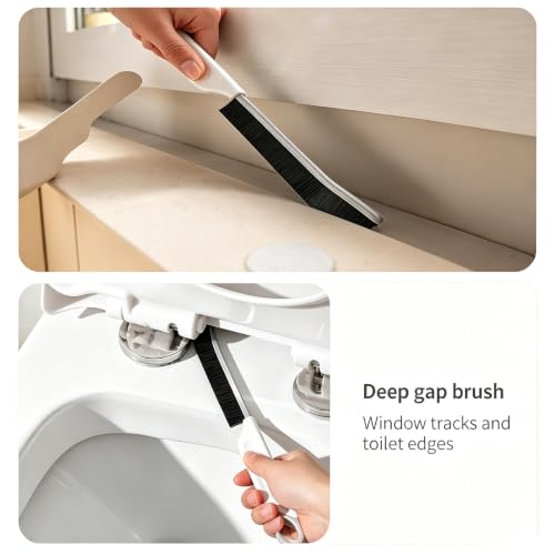 ViWaVee Pack of 3 2-in-1 Joint Cleaning Brush with Metal Scraper, Hard Bristle Corner Cleaning Brush with Hanging Eyelet, Split Brush for Bathroom, Kitchen, Narrow Brush for Tight Gaps (Black)