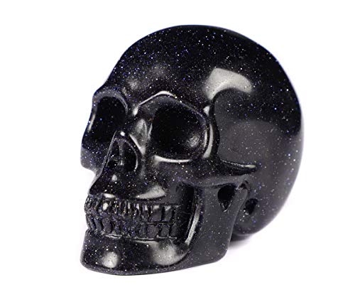 Skullis 2.0" Blue Sand Stone Crystal Skull, Hand Carved Gemstone Fine Art Sculpture, Reiki Healing Stone Statue.S991.