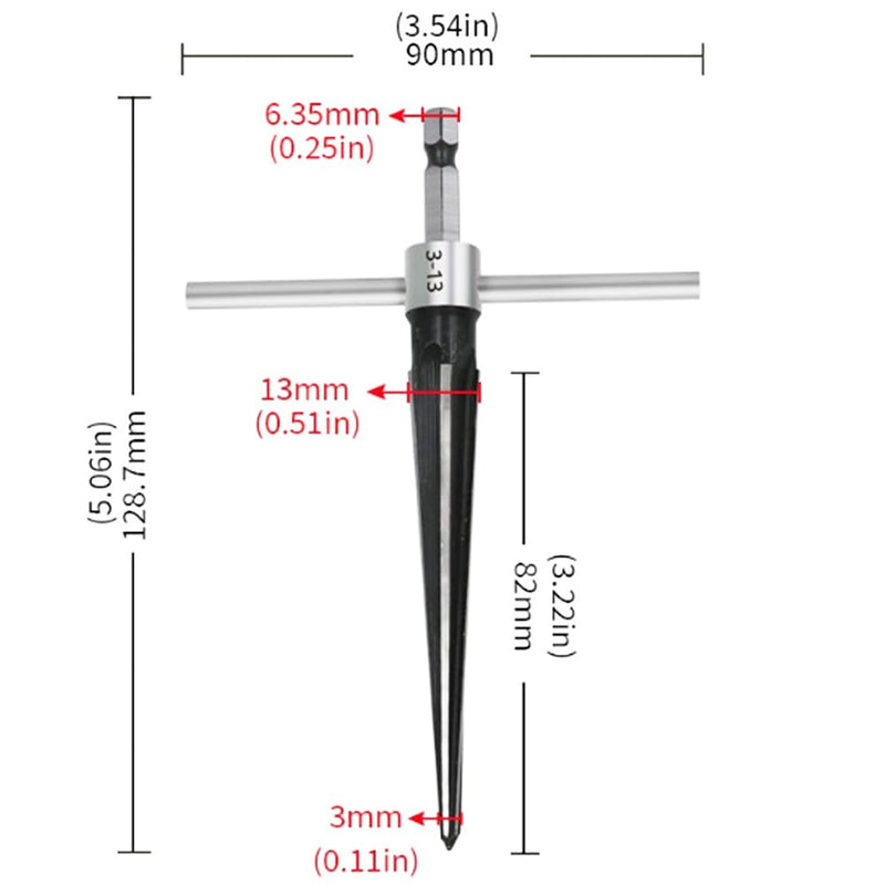 [Australia - AusPower] - 2Pcs T Handle Taper Reamer Set,6 Fluted Chamfer Reaming Guitar Bridge Pin Hole Handle Tapered Reamers Woodworker Tool 1/8"-1/2" (3-13mm) & 3-16''-5/8'' (5-16mm) 