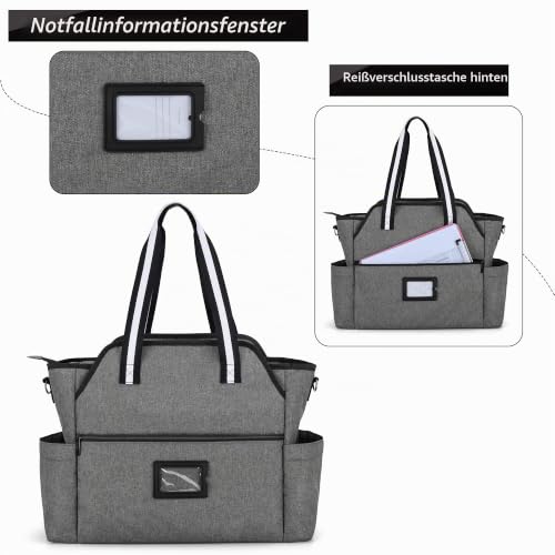 CURMIO Medical Bag for Nurses, First Aid Bag, Grey | Laptop compartment, multiple pockets, detachable shoulder strap, for general practitioners/medical students/physiotherapists/doctors/elderly care workers, Grey