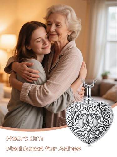 YYB Heart Urn Necklaces for Ashes 925 Sterling Silver Keepsake Necklace For Ashes Mother Daughter Necklace Always in My Heart Ash Lockets for Cremation Gift for Mom Grandma Women Her