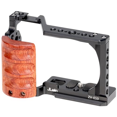 Foto4easy zv-e10 cage with Wood Handle for Sony ZV-E10 Camera,Quick Release Plate for Arca-Swiss,1/4" & 3/8" Screw Holes and Cold Shoe Mount for Accessories