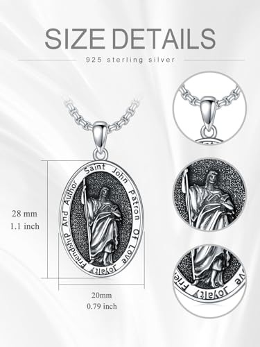 925 Sterling Silver St Michael/St Raphael/St Jude/St Christopher/St Benedict Crucifix Pendant Necklace Religious Amulet Jewelry Gift for Men Women P01-Saint John