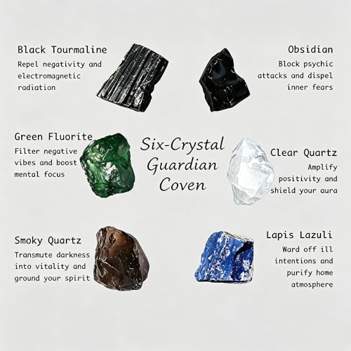 Protection Crystal Set,6 Natural Healing Stones for Shields Negative Energy Protection Crystal Set