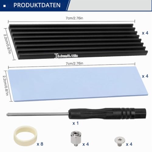 4 Pack M.2 SSD Heatsink VooGenzek Aluminum Heatsink with M.2 SSD Screws and Heat Conductive Silicone Pads for M.2 Heatsink Laptops and Desktops, 70x22x3mm, Black Black - 70X22X3 mm