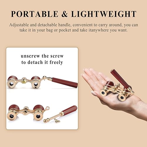 Aroncent Opera Glasses Binoculars 3X25 Theater Glasses Mini Binocular Compact with Handle for Adults Ladies Women in Musical Concert B-Red with Handle