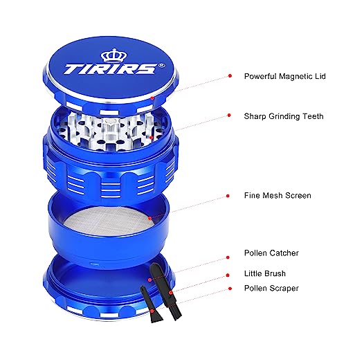 3 Inches 4 Pieces Premium Herb Grinder - Aluminium Large Spice Grinder with Pollen Catcher, Comes with Pollen Scraper and Cleaning Brush, Blue 3 in (75 mm)