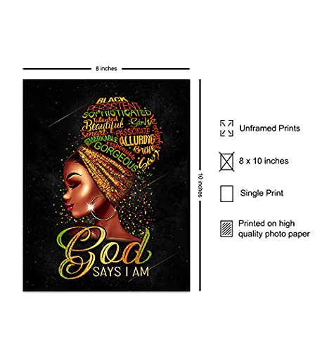 African American Wall Art & Decor - Inspirational Black Wall Art for Girls - God Says You Are - Spiritual Christian Decor - Bible Verses - Religious Gifts for Women - Motivational Positive Quotes