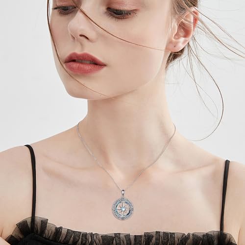 Compass Necklace 925 Sterling Silver Celtic Knot Compass Pendant Necklaces Crystal Compass Jewellery for Women Men Retirement, Graduation Gift