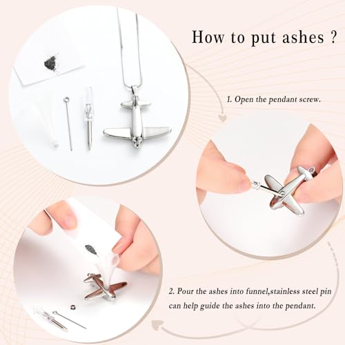 Airplane Cremation Jewelry for Human Ashes Urn Necklace Keepsake Jewelry Ashes Holder Memorial Pendant Locket for Ashes Silver