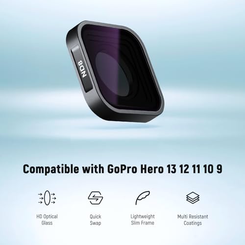NEEWER ND Filter Set Compatible with GoPro Hero 13 12 11 10 9 Black, 6 Pack CPL Neutral Density (ND8/ND16/ND32/ND64/ND1000) Lens Filter Kit, Action Camera Accessories + 2X Cleaning Cloth Metal Frame 6 Packs ND+CPL w/Cleaning Cloth