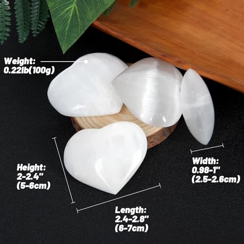 1PC Selenite Crystal Heart Worry Stone, Natural Heart Rocks