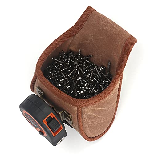 TOURBON tool belt holster screw work pouch with tape measure clip, brown leather construction