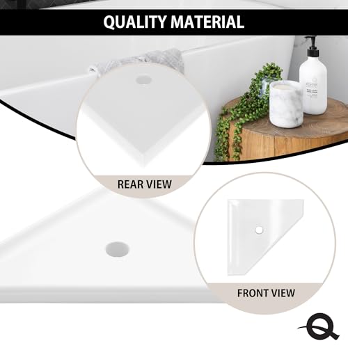 Questech 8" Corner Shower Shelf, Retrofit Shower Organizer for Tile Walls, Corner Caddy Soap Dish Bathroom Storage, Geo Flatback, Bright White Polished