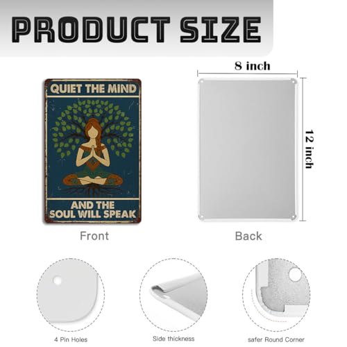 Meditation Wall Art Metal Tin Sign – Zen Decor and Yoga Wall Decor with “Quiet the Mind and the Soul Will Speak”, Spiritual Wall Art and Mindfulness Gift for Women, Yoga Studio, Meditation Room, or Home, 8x12 Inch