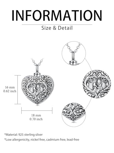 YYB Heart Urn Necklaces for Ashes 925 Sterling Silver Keepsake Necklace For Ashes Mother Daughter Necklace Always in My Heart Ash Lockets for Cremation Gift for Mom Grandma Women Her