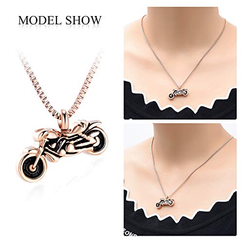 XSMZB Motorcycle Urn Necklace Cremation Jewelry for Ashes Motorbike Necklace Pendent Stainless Steel Keepsake Memorial Urn Necklace for Men Women Rose Gold