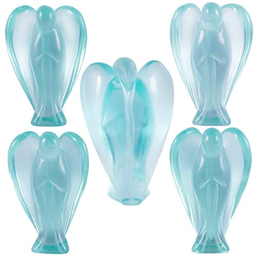 mookaitedecor Hand Carved Blue Crystal Glass Guardian Angel Figurine Light Blue