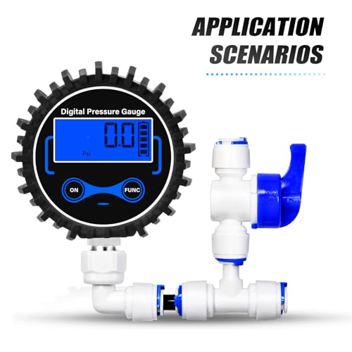 MEANLIN MEASURE 0-300 PSI digital pressure gauge with rubber cover, lower mount, and NPT hex bushings