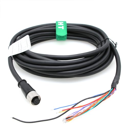 24V Power IO Cable for Cognex in-Sight DataMan, Keyence IV3, Baumer, MicroHAWK Sensor Camera, M12 A-Coded 12 Pin Female to Flying Lead 10m 10 m Straight