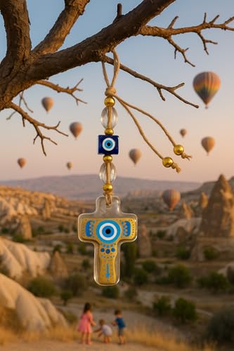 Handmade Glass Evil Eye Wall Hanging — Spiritual Protection & Boho Home Décor — Housewarming Gift— Small & Large Sizes (Cross Small) Cross Small
