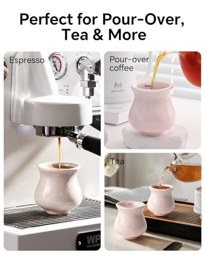Ceramic Espresso Tasting Cup 4oz Handcrafted Ice Crackle Porcelain Cortado & Macchiato Cup, Asymmetrical Sensory Thick Wall Coffee Mug with Anti-Slip Base, Demitasse Barista Gift, Pink Cherry Blossom