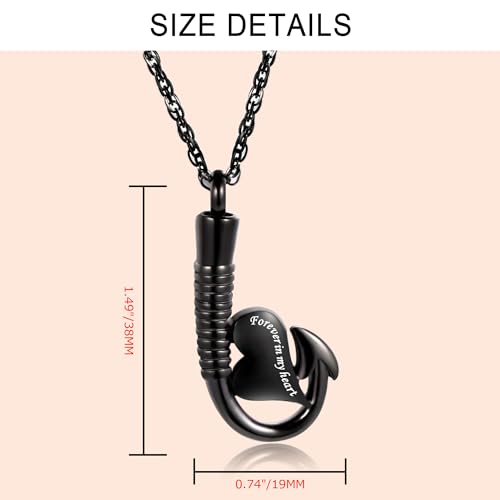 Gredstar Fishing Hook Urn Necklace for Ashes, Memorial Pendant Fishhook with Heart