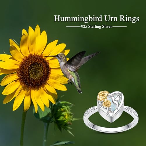 Hummingbird Cremation Urn Rings Holds Loved Ones Ashes 925 Sterling Silver Cremation Keepsake Ring Jewelry for Women 6