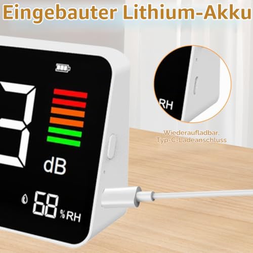 Decibel Meter, 4-in-1 Decibel Meter DB Meter Sound Level Meter with Temperature & Humidity, Noise Detector with LED Screen, for Home, Baby Room, Library