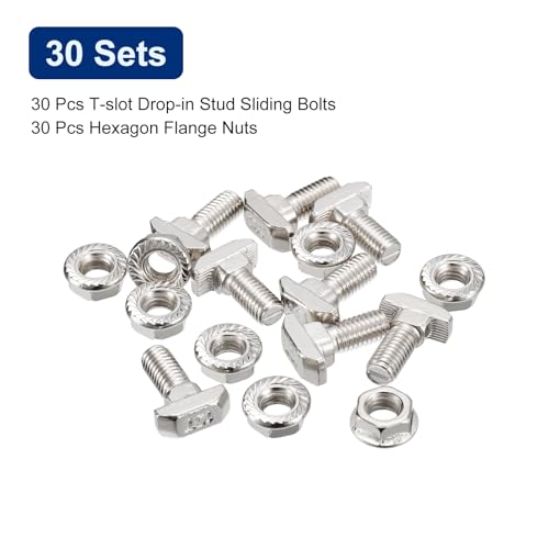 uxcell M8x20mm T-slot drop-in bolts and hexagon flange nuts for 45 series aluminum profiles