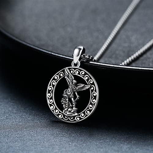 JUSTKIDSTOY Saint Michael Necklace for Men Women Sterling Silver Archangel St Michael Pendant Necklace Protector Catholic Jewelry Gifts for Husband Son Birthday 20+2"