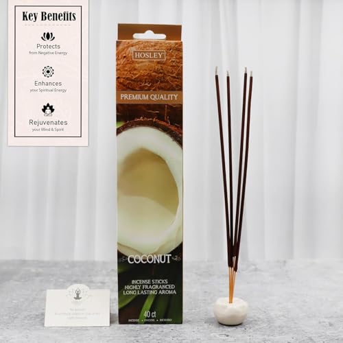 Hosley 40 Pack Incense Sticks – Coconut – Perfect for Home, Meditation & Aromatherapy Coconut-40