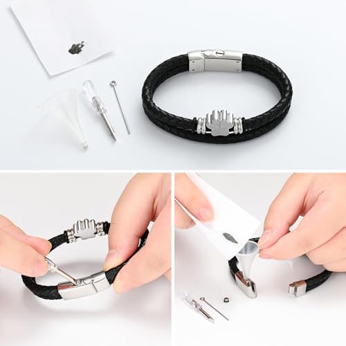 Dog Paw Urn Bracelet for Ashes Braided Leather Cremation Jewelry for Ashes for Dog Cat Keepsake Bangle Silver 20cm/7.87in