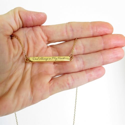 RIPFEVURN Horizontal Bar Cremation Jewelry Urn Necklaces for Ashes for Women Men Stainless Steel Cube Urn Locket for Human Ashes Holder Memorial Keepsake Pendant With Me Always Gold-Dad