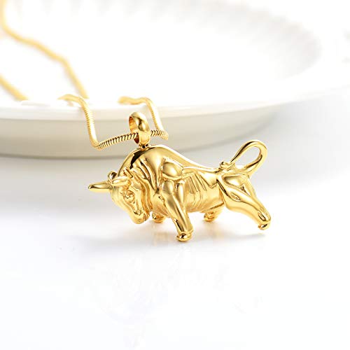 Bullfight Shaped Cremation Urn Necklace for Ashes Memorial Pendant Necklace for Men,Cremation Jewelry for Dog's Cat's Ashes Gold