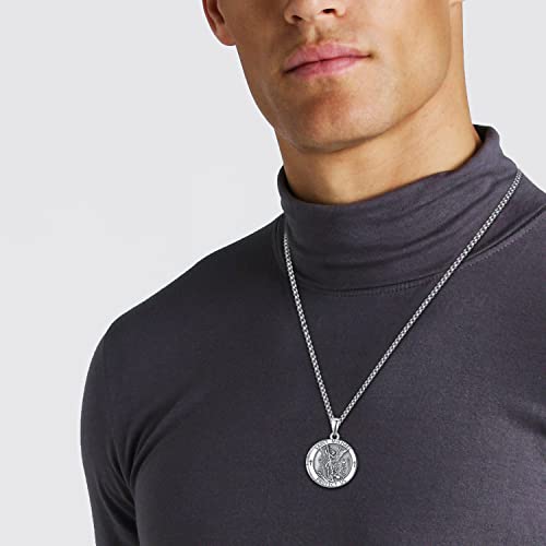 ADMETUS Locket St Michael Necklace for Men Sterling Silver Locket Saint Michael Necklace for Men Double Sided Round St Archangel Michael Pendant Sigil Protection Jewellery Religious Gifts
