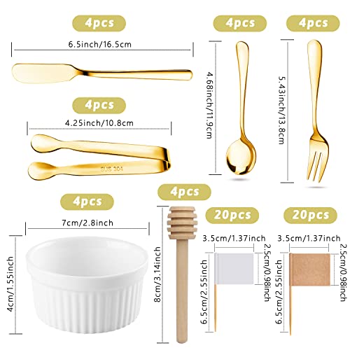 Charcuterie Boards Accessories 64Pcs Cheese Butter Spreader Knives Set Charcuterie Utensils Mini Serving Spoons and Forks Small Serving Tongs Sauce Cups Honey Dippers Toothpick Flags for Pastry Making Gold