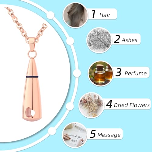Urn Necklace Pendant Teardrop Cremation Jewelry for Ashes Memorial Keepsake for Women Men with Mini Keepsake Urn Memorial Ashes Jewelry Rose Gold