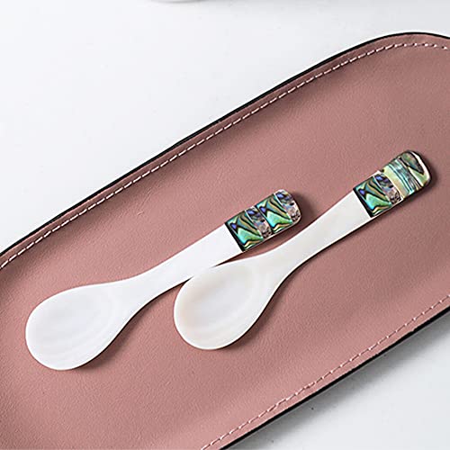 i-lan 6pcs White Mother of Pearl Spoons,Well Polished Inlaid Seashell MOP Teaspoons,Stirring Spoons Utensils with Green Decorative Pattern Handle for Caviar,Egg,Ice cream,Coffee Serving, 4 x 1 inch