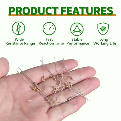100 Values 1000 Pieces Resistors Set 1/4 W Carbon Film Resistance Assortment 0 Ohm to 5.6 m Ohm 1/4 Watt 5% Carbon Film Resistor Kit 1/4W 5%