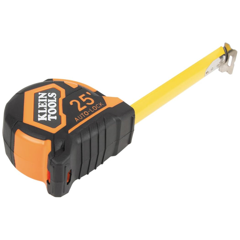 Klein Tools 9125AL Tape Measure, Heavy-Duty Measuring Tape, 25-Foot Single-Hook Nylon Reinforced Blade, Auto-Lock