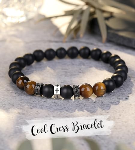 TONY & SANDY Christian Gift for Him Kids Teen Boys Adults Men Cross Bracelet Son Grandson Birthday Graduation Easter Religious Gifts for Men Christmas Christian Men ( 8 Inches )