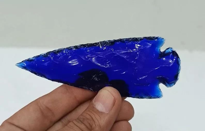 Blue Obsidian Spearhead Arrowhead Crystal for Healing and Jewelry Making Gemston (3 Inch) 3 Inch