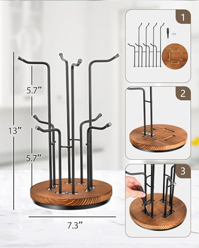 HULISEN 360° Rotating Mug Tree, Coffee Mug Holder for Large Cups, 8 Hooks