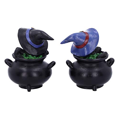 Nemesis Now Hubble and Bubble Witches Familiar Black Cat and Cauldron Figurines, 8cm