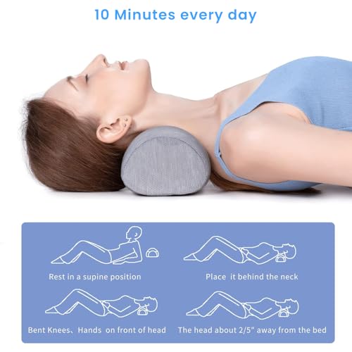 Cervical Neck Roll Traction Pillow ,Neck Shoulder Muscle Relaxer ,Cervical Spine Alignment & Tension Relief & No More Neck Pain &Breathable Pillowcase, Memory Foam, for Bed, Legs, Back and Yoga ﻿