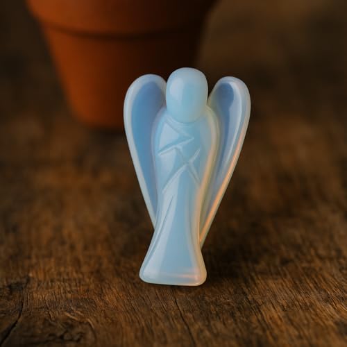 ANAYA AGATE Opalite Angel Statue – 2" Beautiful Gemstone Guardian Angel – Natural Crystal Angel – Hand-Carved Angel Charms for Protection, Love, Peace, and Positive Energy – Angel Figurines Decor 2 Inch