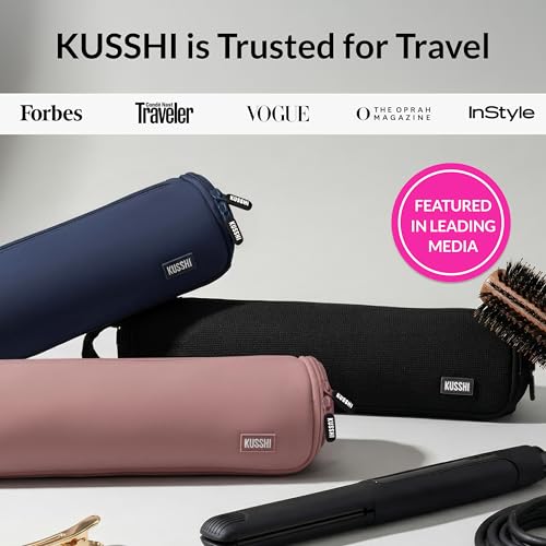 KUSSHI Travel Hair Tools Case - Heat Resistant, Machine Washable Neoprene Hair Accessories Case For Hot Tools, Flat Irons and Airwrap-Style Tools (Black/Pink) Black/Pink