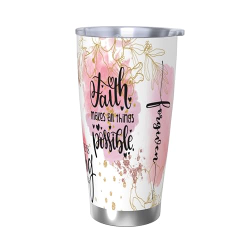 Christian Gifts for Women,Faith Affirmation Stainless Steel Coffee Tumbler Travel Mug Water Bottle for Mom Wife Jesus Religious Gift 20oz Faith